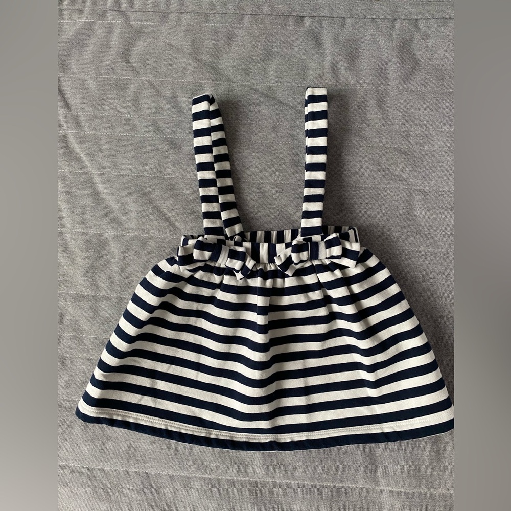 Jacadi overall blue and white striped skirt